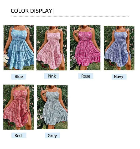 Plus Size 2025 Summer New Women's Halter Backless Hollow Out Short Sleeve Dress Bohemian Mini Floral Dress Best of Summer