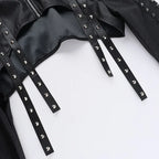 Punk Faux Leather Cropped Jacket with Rivets - Women's Streetwear