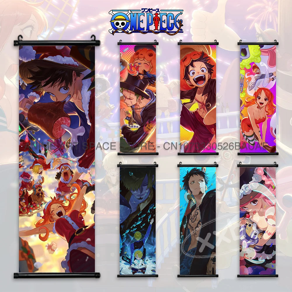 ONE PIECE Hanging Painting Japanese Anime Home Decor Wall Art Luffy Scrolls Pictures Passion Straw Hat Pirates Warm Blood Comics SS69