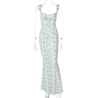 Hugcitar Women Floral Spaghetti Strap Bodycon Maxi Dress