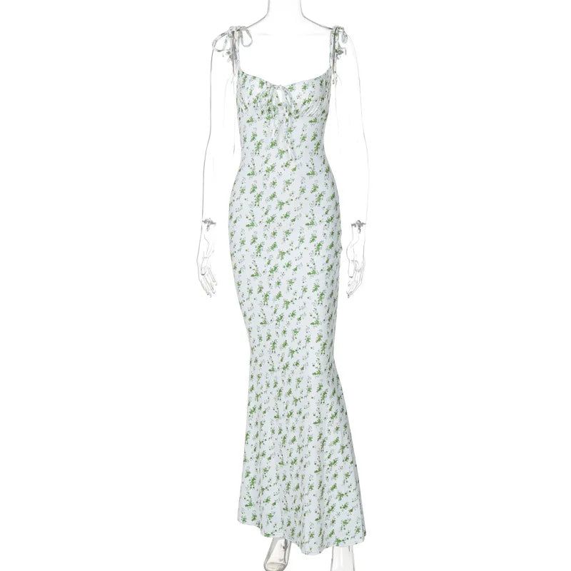 Hugcitar Women Floral Spaghetti Strap Bodycon Maxi Dress