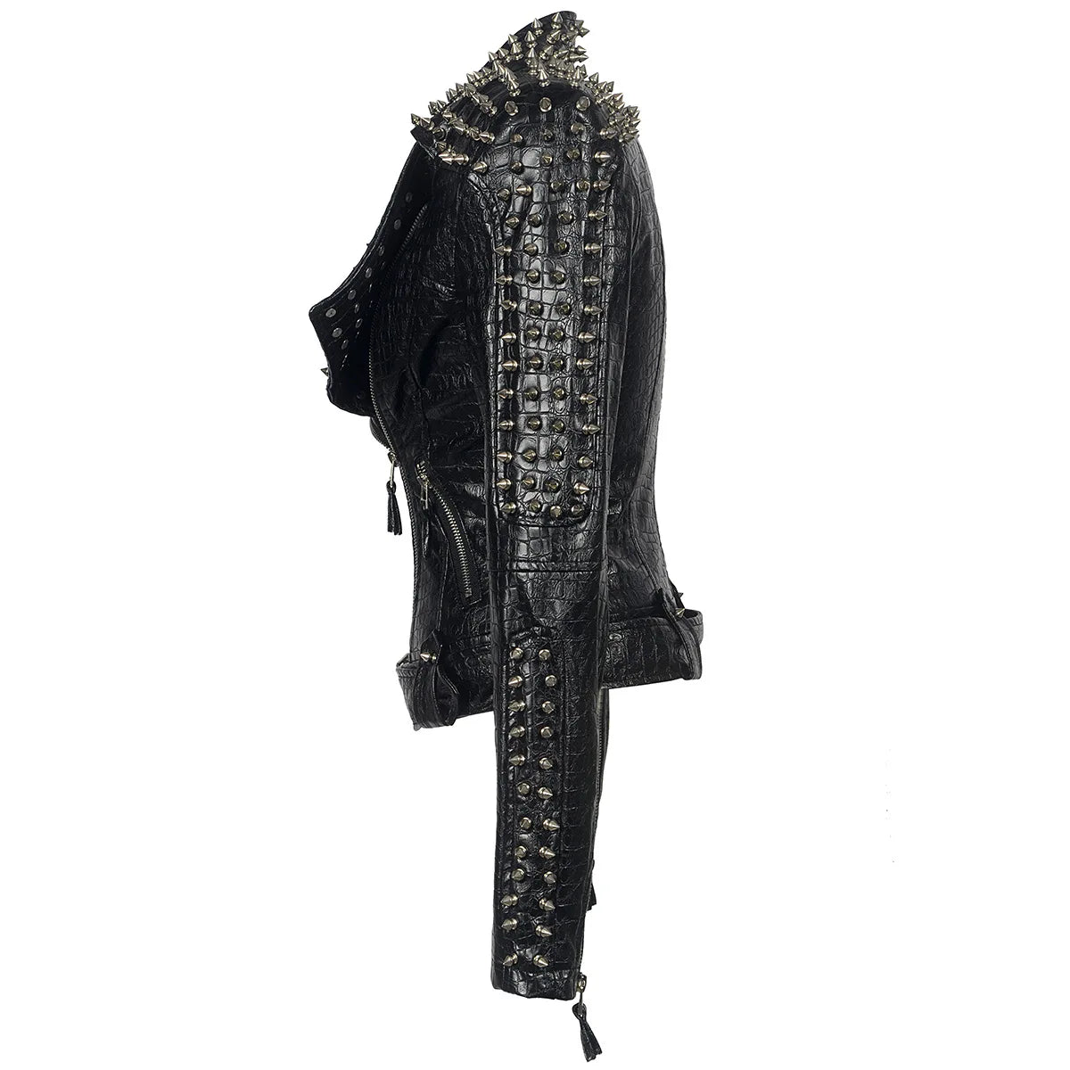 2025 Steampunk Rock Rivet Women's Leather Jacket Slim Short Streetwear Gothic Embroidery PU Leather Locomotive Coat Femme SS69