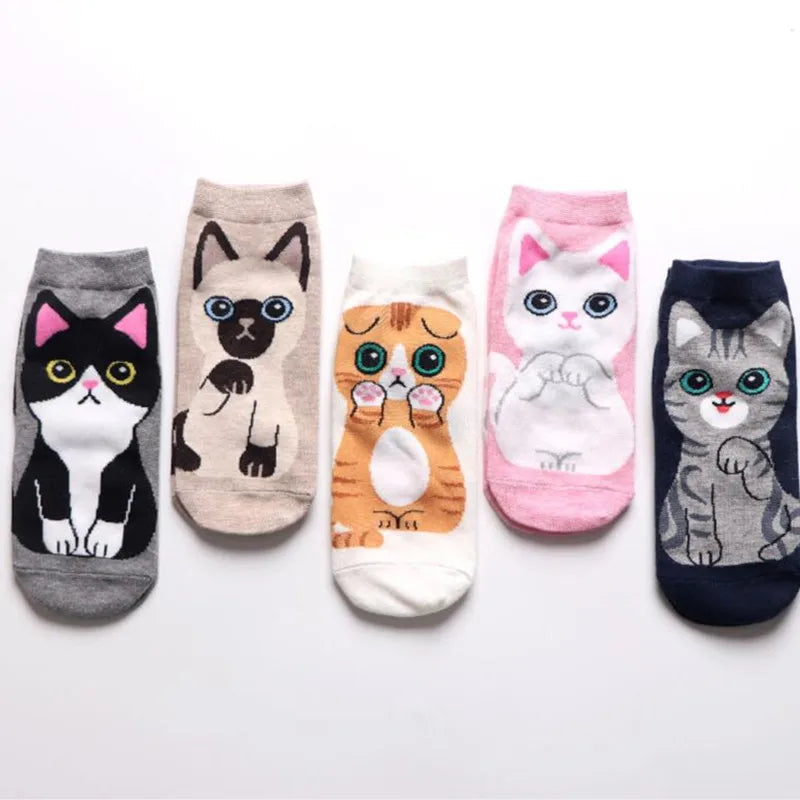 5 Pairs/Set Women's Cartoon Cute Cat Ankle Socks Breathable Perfect for Everyday Fashion SS69 10.69 5PCs