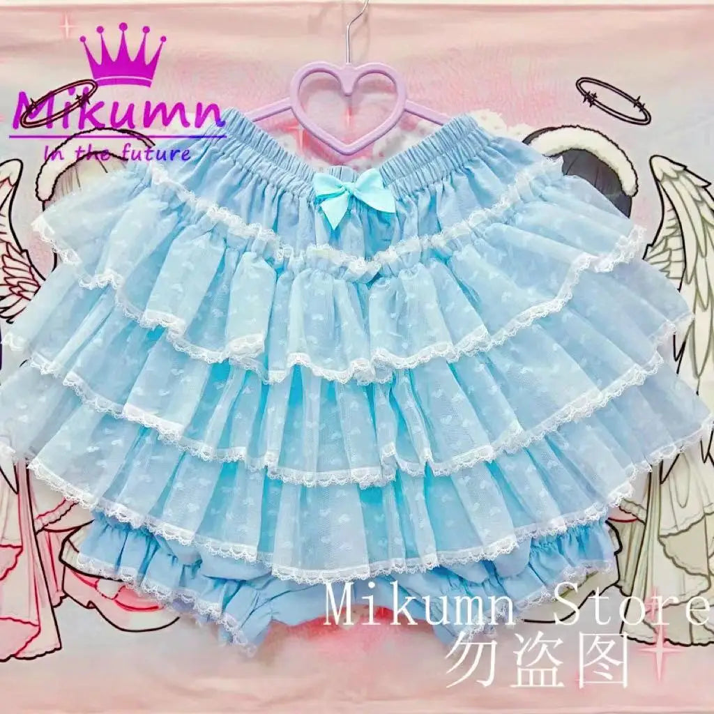 Mikumn Harajuku Sweet Lace Shorts Skirts Y2k Japanese Lolita Kawaii JK Ruffles Bloomers Women Elastic Waist Safety Short Pants SS69 40.69 Light blue / Waist 60-100cm