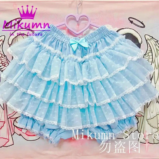 Mikumn Harajuku Sweet Lace Shorts Skirts Y2k Japanese Lolita Kawaii JK Ruffles Bloomers Women Elastic Waist Safety Short Pants SS69 40.69 Light blue / Waist 60-100cm