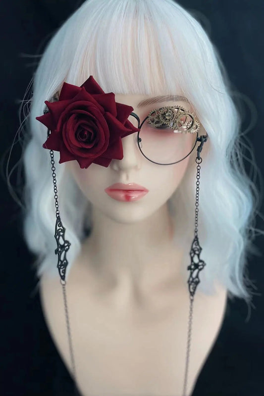 Japanese Original Punk Red Rose Gear Lolita Glasses New Fashion JK Streetwear Student Cosplay Masks Men Women Telegant Glasses SS69