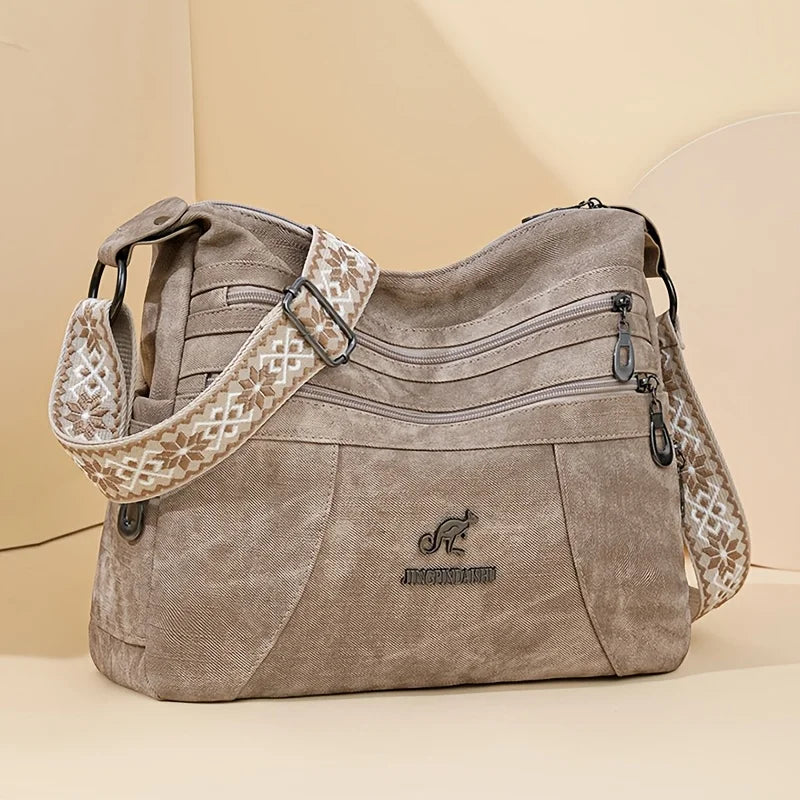 FXZLLQCN Vintage Faux Leather Multi-Layer Crossbody Bag with Zipper Closure