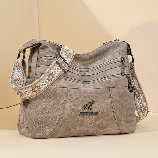 FXZLLQCN Vintage Faux Leather Multi-Layer Crossbody Bag with Zipper Closure