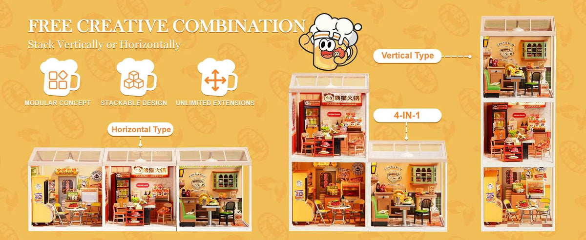Rolife Night Out Food Stall DIY Modern Miniature House Themed Restaurant Assembly Model Kit For Model Enthusiasts Kids Adults
