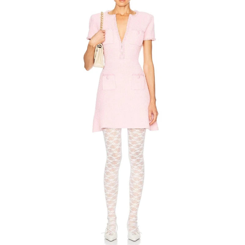 Spring/summer new Y2K high quality wool blend knit skirt Fashion commute front pocket fashion workwear knee length A-line skirt - SS69 