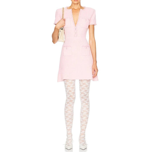 Spring/summer new Y2K high quality wool blend knit skirt Fashion commute front pocket fashion workwear knee length A-line skirt - SS69 