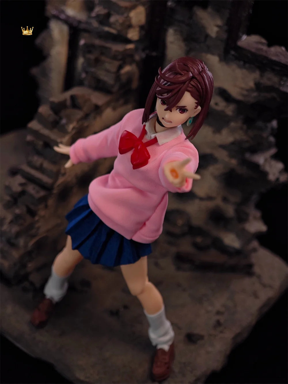 Handmade 1/12 Classic Japanese Anime DAN DA DAN Cosplay Momo Pink Hoodie Blue Pleated Skirt Set Fit 6" SHF Action Figure Body SS69