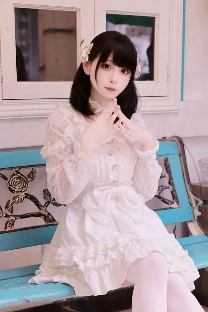 Japanese Liz Dresses Women Autumn New Girl's Sweet Cute Bud Mini Series Mass Production Angel Small Cake Dress Bow Lolita Dress