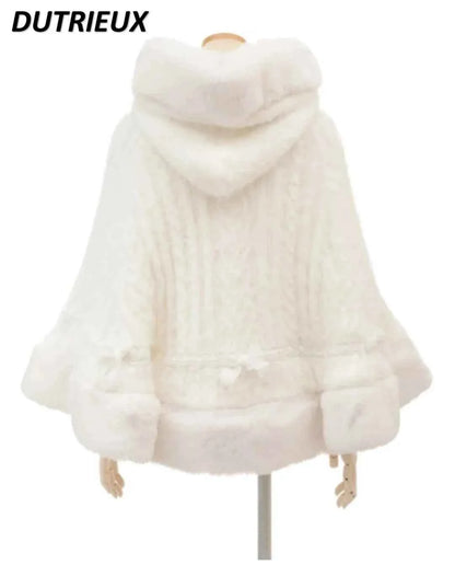 Fall Winter New Sweater Cardigan Women Japanese Mine Sweet Soft Waxy Thick Sweet Pearl Button Hooded Knitted Sweater Cape Jacket