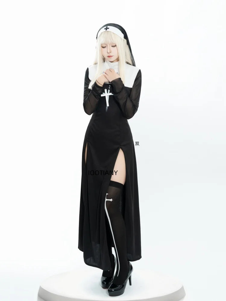 Halloween Cute Female Anime Nun Costume Role Play Performance Clothes Sexy Ladies Performance Fancy Dress Sister Costume New