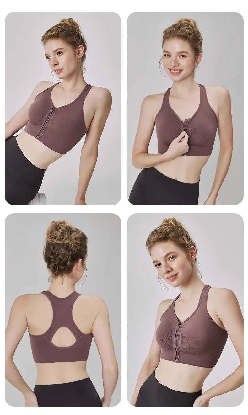 CZGUKE Women's zipper sports bra vest plus size shock resistant bra women's yoga running fitness bra women's underwear