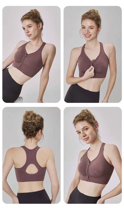 CZGUKE Women's zipper sports bra vest plus size shock resistant bra women's yoga running fitness bra women's underwear