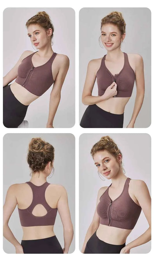 CZGUKE Women's zipper sports bra vest plus size shock resistant bra women's yoga running fitness bra women's underwear