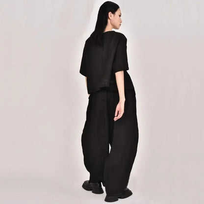 Summer New Loose Women's Artistic Linen Asymmetrical Shirt plus Size Harem Pants Comfortable Breathable Casual Wear SS69