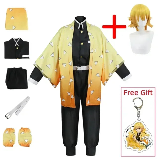 Agatsuma Zenitsu Anime Cosplay Costume Kimono Set for Women
