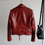Women's PU Leather Motorcycle Jacket - Slim Fit, Turn-Down Collar