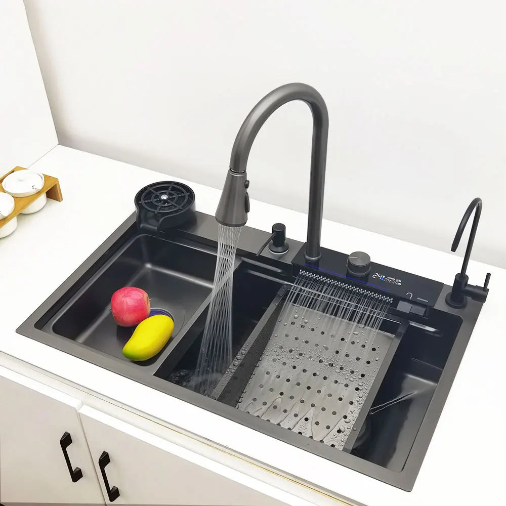 CKWS 304 Stainless Steel Waterfall Kitchen Sink with LED Display