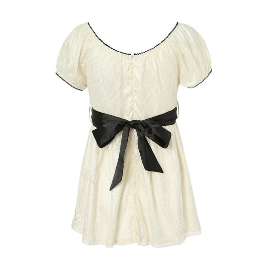 Xingqing 2024 Sweet Fairy Grunge Lace A Line Dresses Summer Women Patchwork Puff Sleeve Kawaii Dress 2000s Aesthetic Outfits SS69