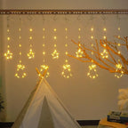 Christmas Curtain Lights LED String Lights with Tree Snowflake Star Deer Bell USB Remote 8 Modes Home Decor