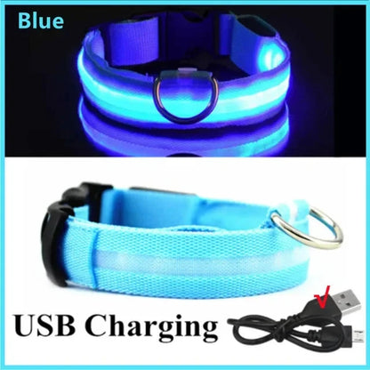 USB Charging LED Dog Collar Dog Safety Night Light Flashing Necklace Fluorescent Collars Pet Supplies SS69 15.69 Blue / XS NECK 28-38 CM / korea
