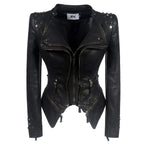 2025 Steampunk Rock Rivet Women's Leather Jacket Slim Short Streetwear Gothic Embroidery PU Leather Locomotive Coat Femme SS69