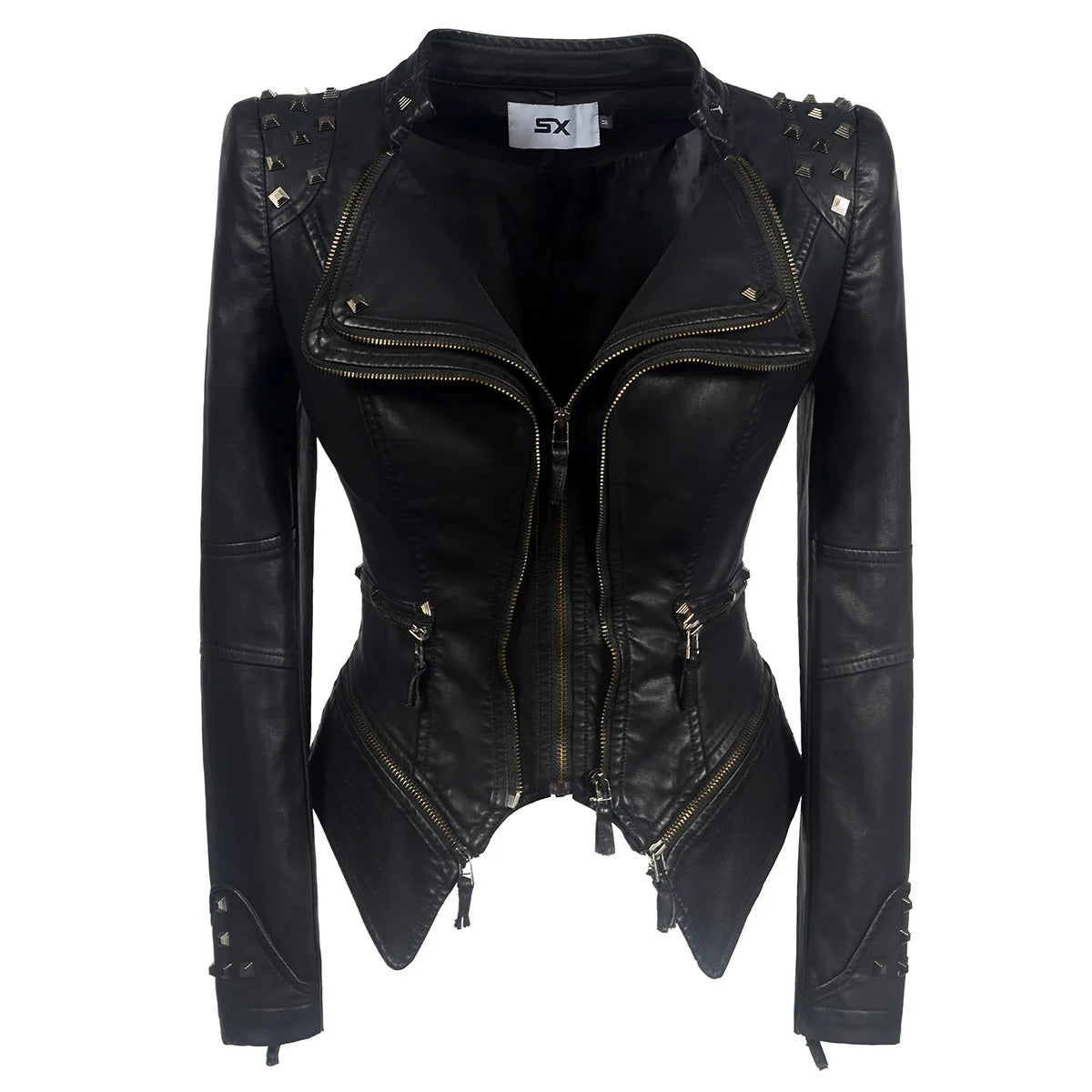 2025 Steampunk Rock Rivet Women's Leather Jacket Slim Short Streetwear Gothic Embroidery PU Leather Locomotive Coat Femme SS69