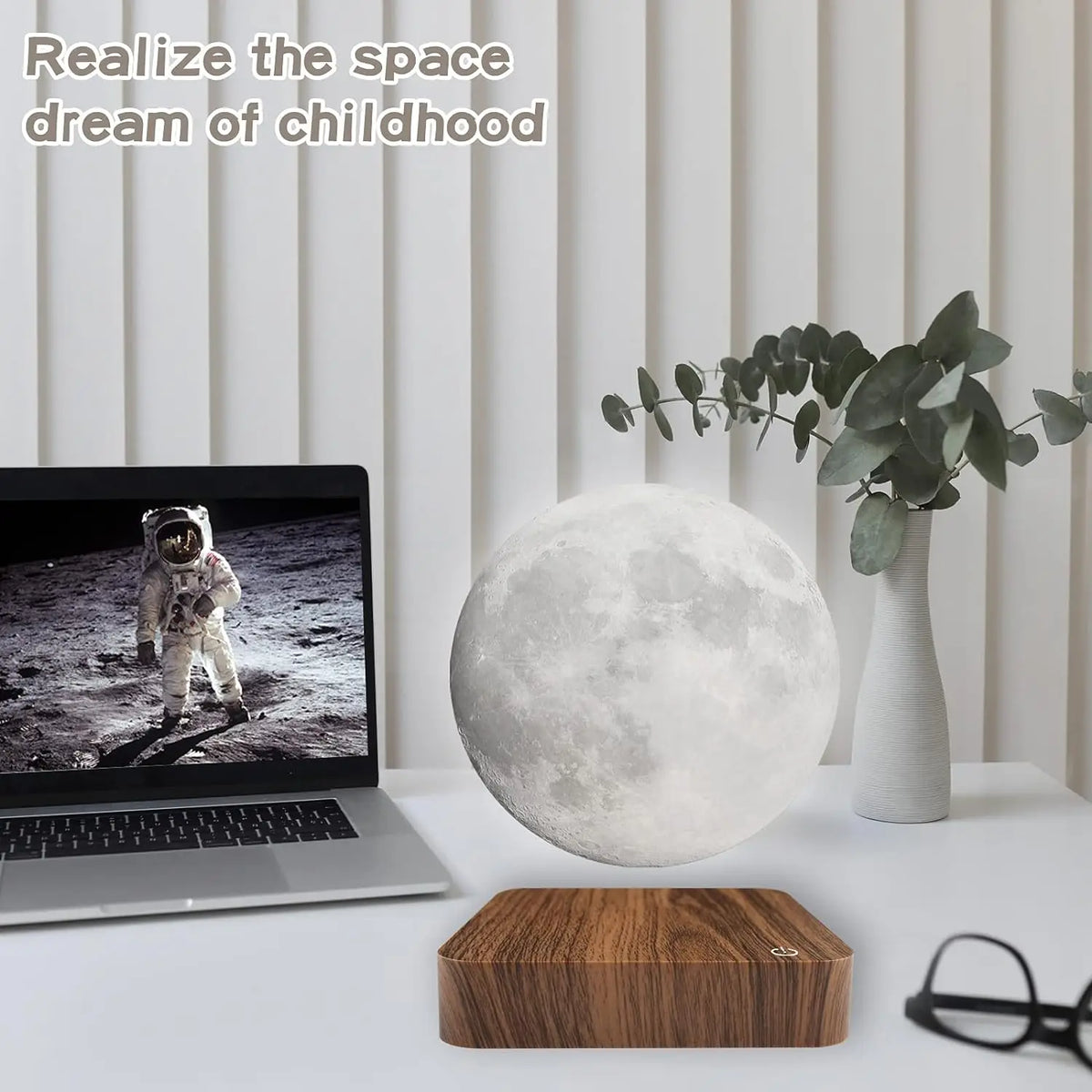 Mexllex Magnetic Floating Moon Lamp, 3D Printed Rotating LED Night Light