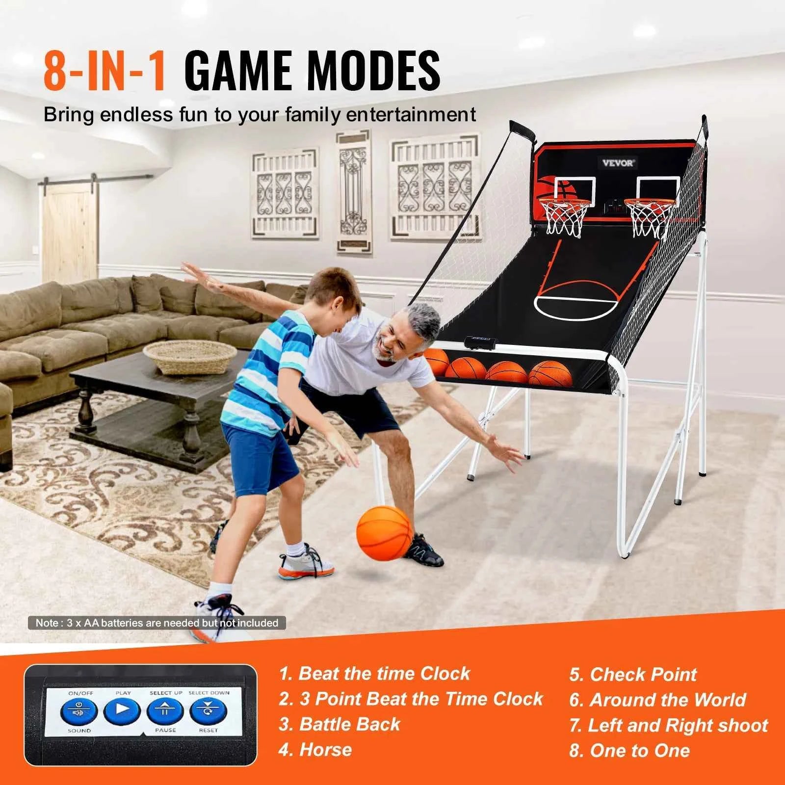 SucceBuy Foldable Basketball Arcade Game 2 Player Indoor Basketball Game Dual Shot Sport w/ 4 Balls 8 Game Modes for Kid Adult