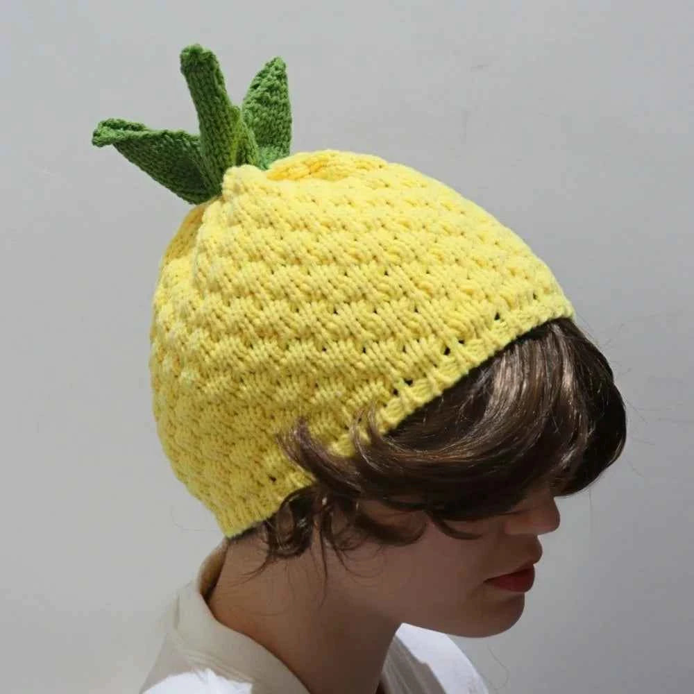 Creative Warm Knitted Fruit Hat Thick Soft Strawberry Pullover Cap Brimless Stretchy Skiing Hat Winter Head Accessory