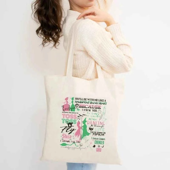 Wicked The Musical Canvas Tote Bag Glinda Elphaba Inspired Musical Lover Gifts Shopping Bag Musical Theater Fans Gift Handbag
