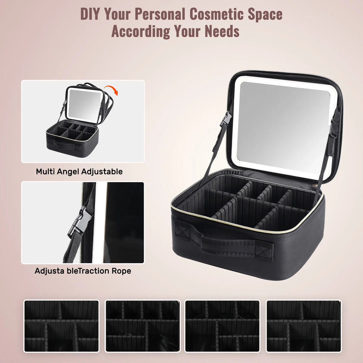 Travel Makeup Train Case with LED Mirror & Dividers