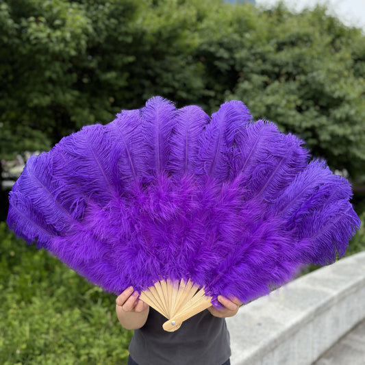 Handheld Big White Ostrich Feather Fan 100CM 130CM Feathers for Carnival Stage Performance Belly Dance 13 Bone Crafts Fan
