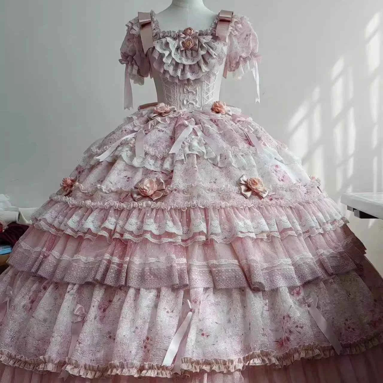 Original Heavy Birthday Party Lolita Puffy Dress Sweet Girls Back Big Bow Tail Vintage High-end Women's Elegant OP Dress