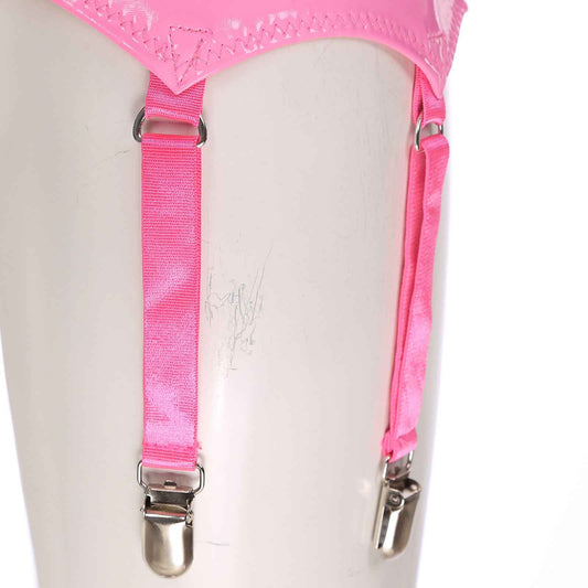 Womens Garters Suspender Belt Skirts Ladies Wet Look Mini Skirts Leather Garters with Metal Clips Clubwear Costume Underwear