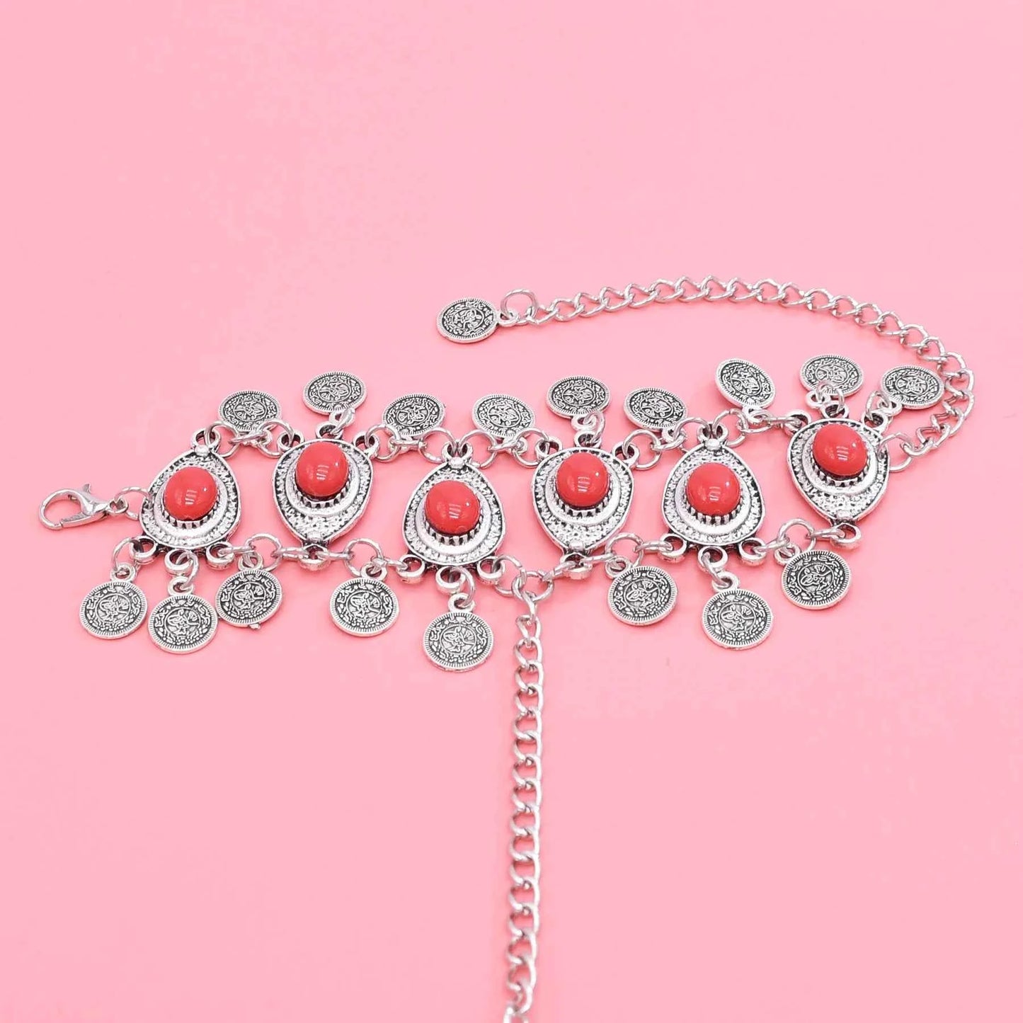 Traditional Kazakhstan Ethnic Coins Bracelet Hair Accessories  for Women Vintage Nepalese Tibetan Clothing Headwear Jewelry Set