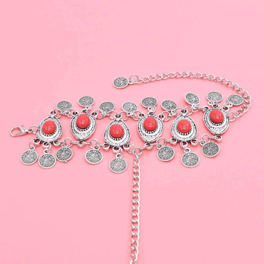 Traditional Kazakhstan Ethnic Coins Bracelet Hair Accessories  for Women Vintage Nepalese Tibetan Clothing Headwear Jewelry Set