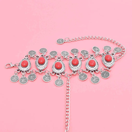 Traditional Kazakhstan Ethnic Coins Bracelet Hair Accessories  for Women Vintage Nepalese Tibetan Clothing Headwear Jewelry Set