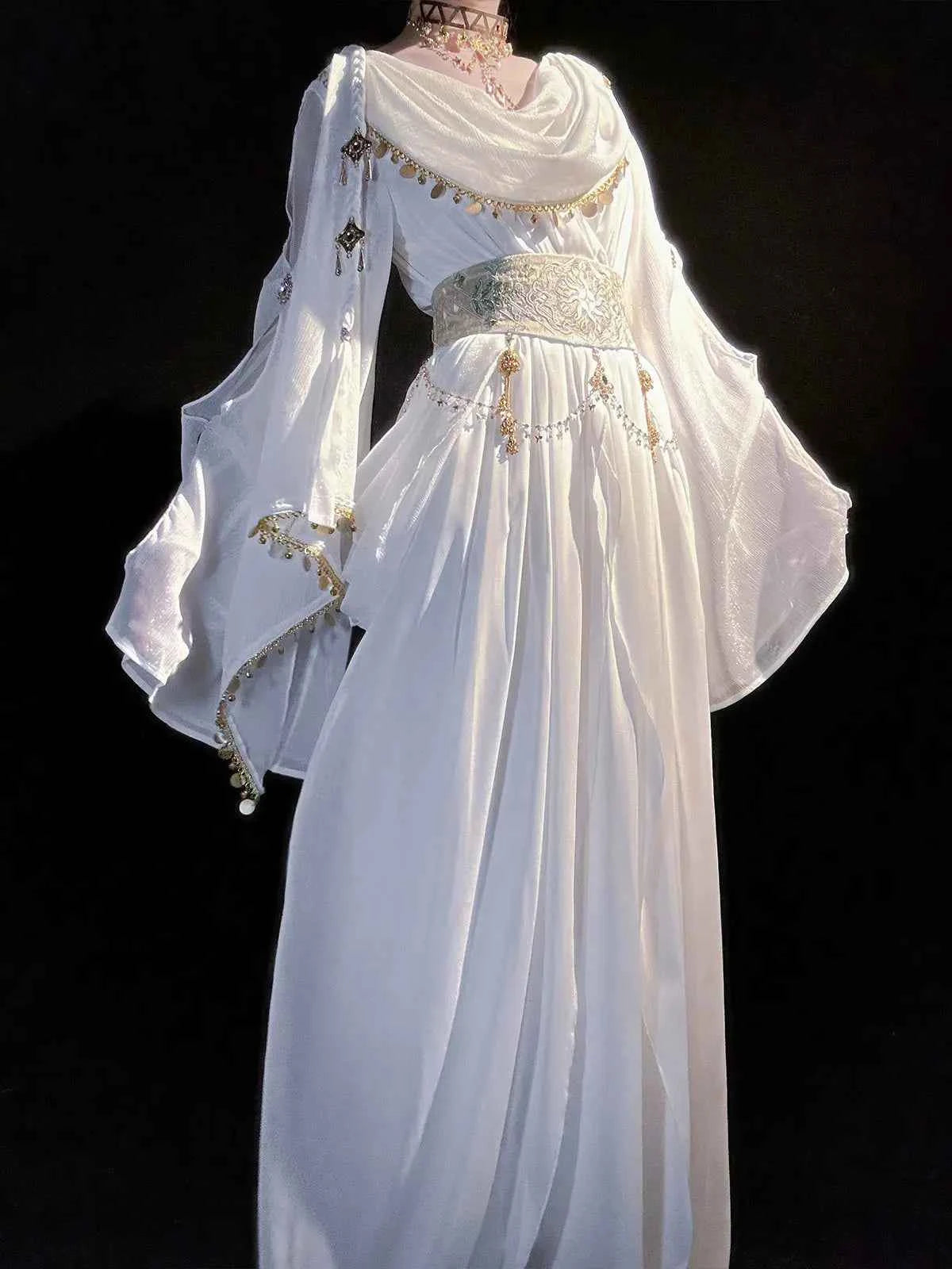 Greek Goddess Wandering Style National Style Han Element Lolita Strap Fairy Dress White Dress Women Clothing