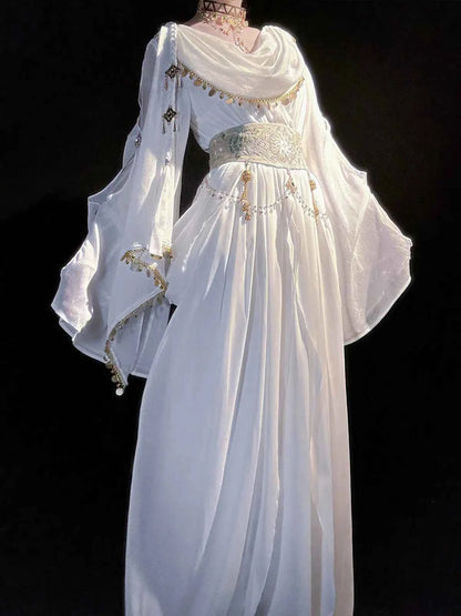Greek Goddess Wandering Style National Style Han Element Lolita Strap Fairy Dress White Dress Women Clothing
