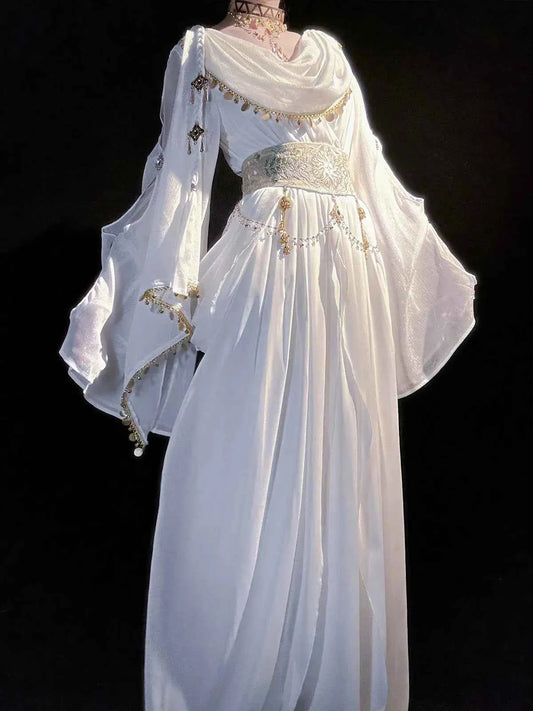 Greek Goddess Wandering Style National Style Han Element Lolita Strap Fairy Dress White Dress Women Clothing