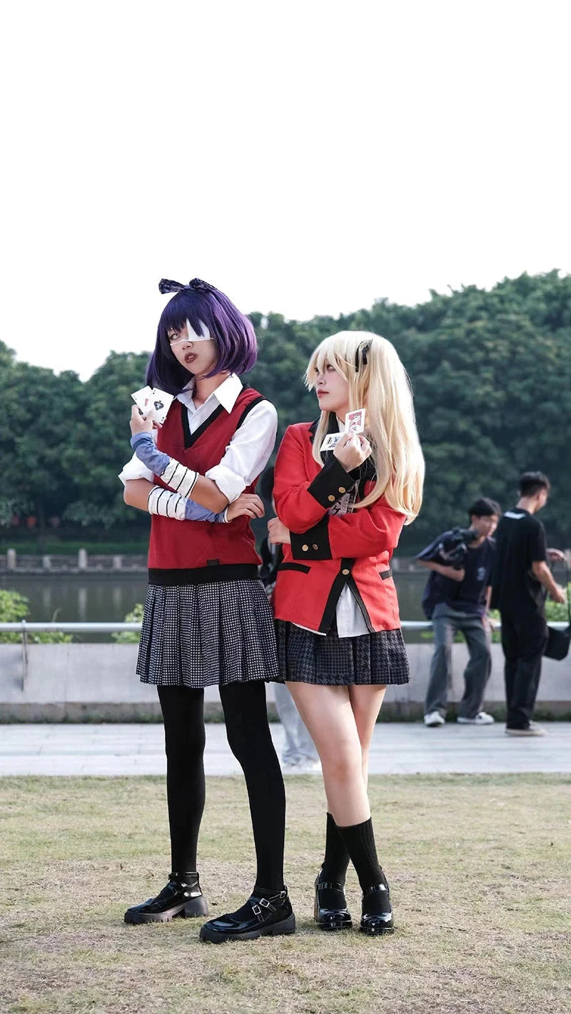 Anime Kakegurui Cosplay Costume Kirari Momobami Uniform Yumeko Sayaka Compulsive Gambler Japanese School Girl Pleated Skirt Suit SS69