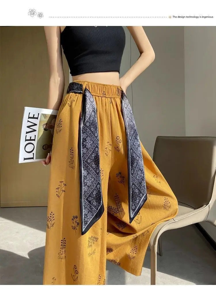 Women's Floral Print Wide Leg Pants - High Waist Casual Trousers