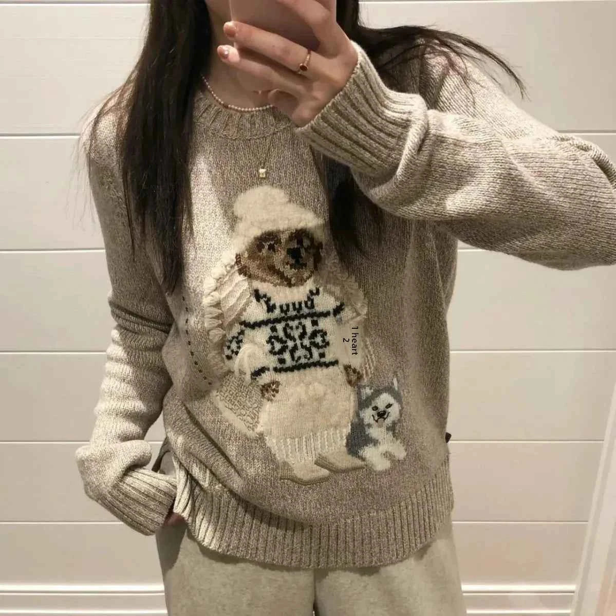 Limited Edition Autumn Winter Knitwear Embroidered Anti-Aging Crew Neck Sweater American Style Versatile Old Money Split Haier
