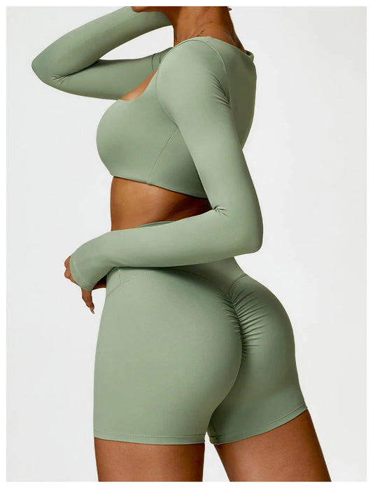 2PCS Yoga Suit Sports Set Women Quick-Drying Gym Set Women Tracksuit Running Workout Long Sleeve Sports Shirt Yoga Clothing SS69