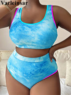 0XL - 4XL New Tie Dye Bikini Large Size Swimwear Plus Size Women Swimsuit Female Two-pieces Bikini set Bather Bathing Suit V5948 SS69